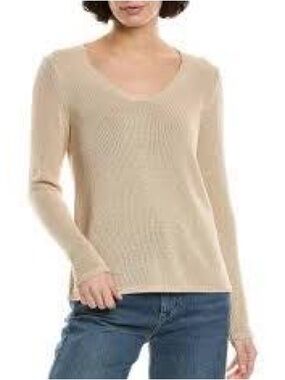 J. McLaughlin Fern Cotton Blend Beige V-Neck Knit Sweater S